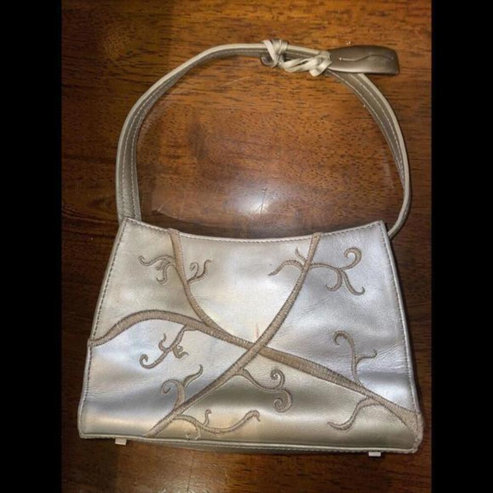 Impulse by Sharif Embroidered leather Shoulder Bag 7.5”x5”x2.5”‎